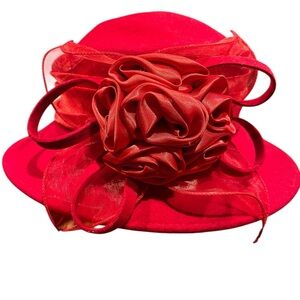 Vintage red wool derby/church hat